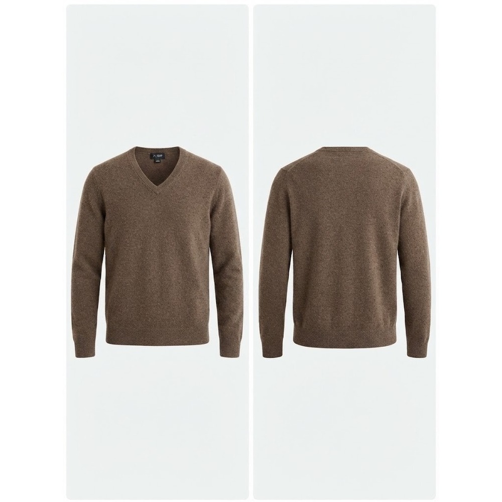 J.Crew Sweater Mens L Brown 100% Merino Wool Supergeelong V-Neck Pullover